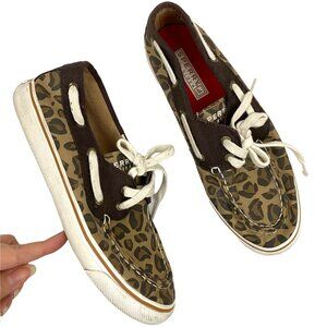 Sperry Top-Sider Cheetah Leopard Animal Print Brown Tan Boat Shoes Womens 6.5M